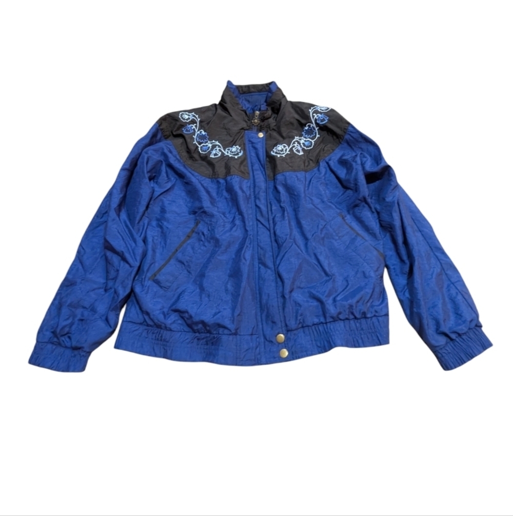 Vintage 80s 90s Lavon Retro Embroidered Windbreaker Jacket Blue XL